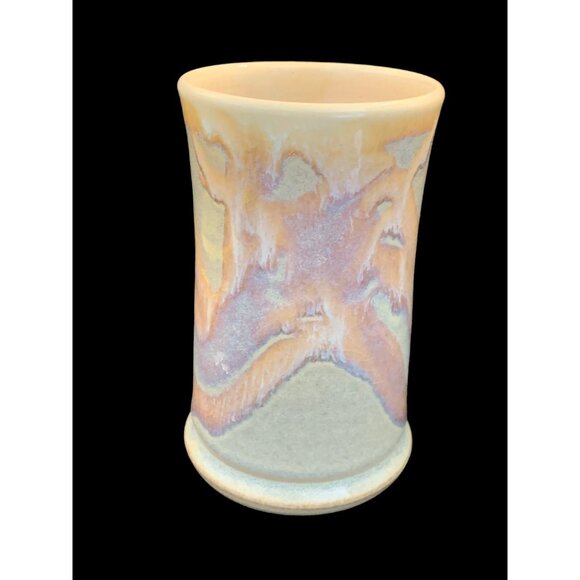 Vintage Handmade Stoneware Pottery Coffee Cup Mug Stein Opalescent Swirl Signed - Picture 3 of 8